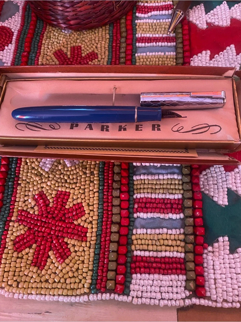 Blue WATERMAN Fountain Pen with Silver Patterned Cap - Parker